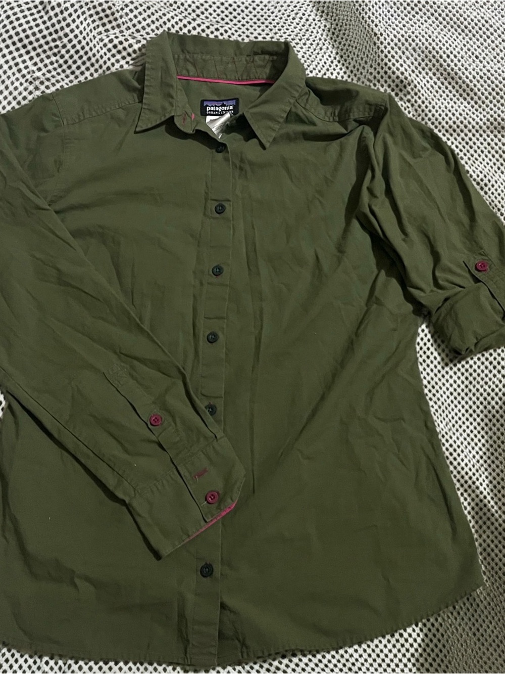 Patagonia Organic Cotton Olive Green Long-Sleeve Casual Button-Down Shirt